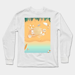 Beach, top view, summer accessories illustration Long Sleeve T-Shirt